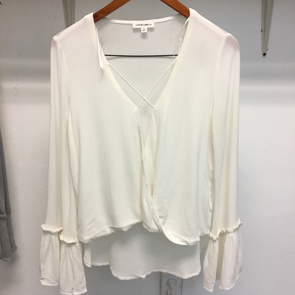 White long sleeve blouse with butterfly sleeves